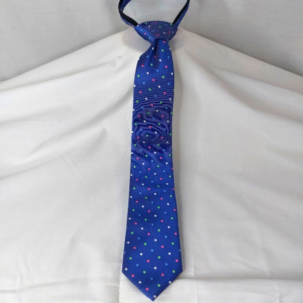 Izod Polka Dot Zipper Repp Neck Tie Blue Pink Green Youth Boys 15"